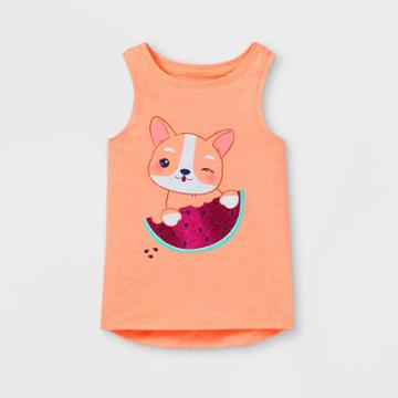 Toddler Girls' Glitter Dog Graphic Tank Top - Cat & Jack Neon Peach