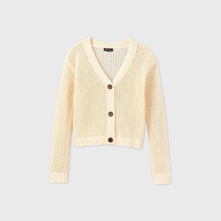 Girls' Crochet Button-front Sweater - Art Class Off-white