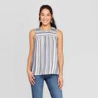 Women's Striped Sleeveless Scoop Neck Tank Top With Smocking - Knox Rose Blue