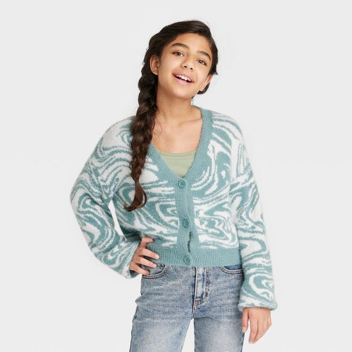 Girls' Fuzzy Cardigan - Art Class Turquoise Blue