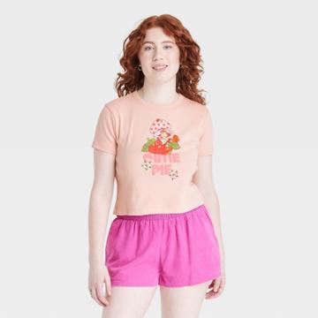 Women's Strawberry Shortcake Cutie Pie Short Sleeve Graphic Baby T-shirt - Light Orange