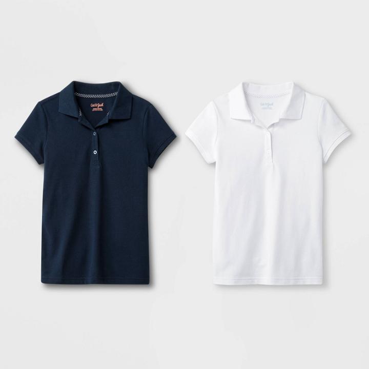 Girls' 2pk Short Sleeve Pique Uniform Polo Shirt - Cat & Jack Blue
