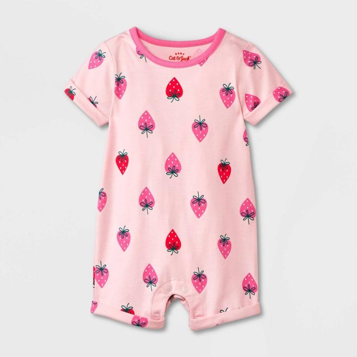 Baby Girls' Strawberry Short Sleeve Romper - Cat & Jack Pink Newborn