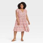 Women's Plus Size Flutter Short Sleeve Peasant Shift Dress - Knox Rose Pink