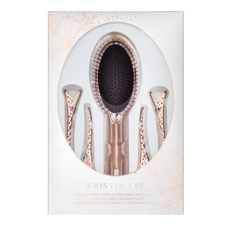 Kristin Ess Detangling Brush + Sectioning Clips Hair Styling Set, Black Gold