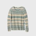 Women's Striped Crewneck Pullover Sweater With Lace-up Side Detail - Knox Rose Teal