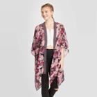 Women's Floral Print Short Sleeve Handkerchief Hem Kimono - Xhilaration Purple Xs/s, Women's, Size: Xs/small, Black