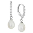 Tiara Dangling 6mm Pearl With Cubic Zirconia Side Stones In Sterling