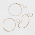 Pearl And Butterfly Chain Anklet Set 3pc - Wild Fable White/gold