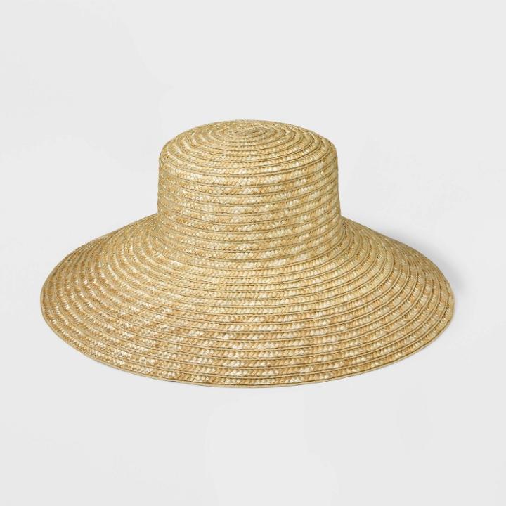 Women's Down Brim Straw Floppy Hat - A New Day Yellow
