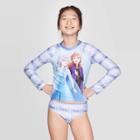 Disney Girls' Frozen 2pc Long Sleeve Rash Guard Set - Purple S, Girl's,