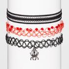No Brand Spider Charm Choker Necklace Set 3pc, Black/grey/red