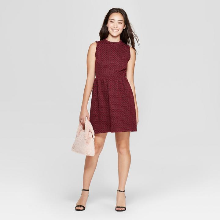 Women's Sleeveless Knit Jacquard Dress - Xhilaration Burgundy (red)