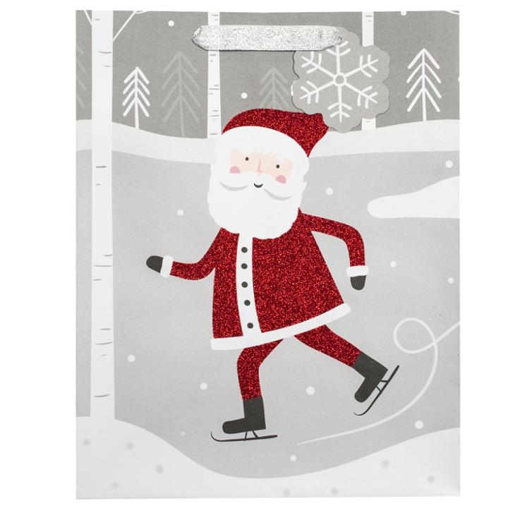 Large Santa Skating Christmas Gift Bag Gray - Wondershop