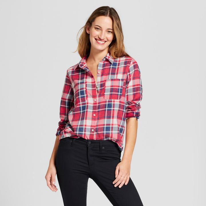 Women's Long Sleeve Plaid Shirt - Universal Thread Red