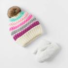 Toddler Girls' 2pk Rainbow Striped Fur Beanie With Magic Mitten - Cat & Jack