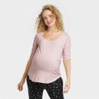 The Nines By Hatch Elbow Sleeve Scoop Neck Shirred Maternity T-shirt Blush