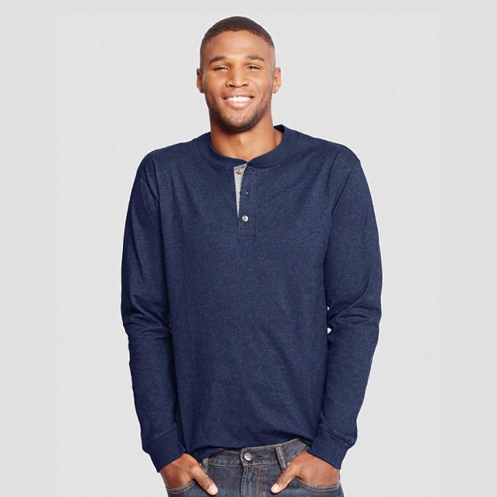 Hanes Men's Big & Tall Long Sleeve Beefy Henley Shirt - Heathered Deep Navy