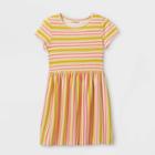 Girls' Striped Knit Short Sleeve Dress - Cat & Jack Mustard/pink
