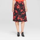 Women's Floral Print Birdcage Midi Skirt - Who What Wear Black/red 10, Black/red Floral