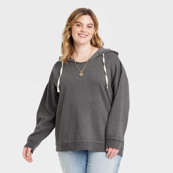 Women's Plus Size Fleece Hooded Sweatshirt - Universal Thread Dark Gray