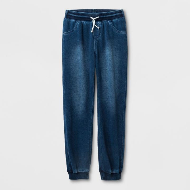 Girls' Adaptive Knit Medium Wash Denim Jogger Pants - Cat & Jack Blue