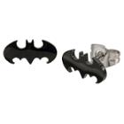 Women's Dc Comics Batman Logo Cut Out Stainless Steel Stud Earrings - Black, Black/silver