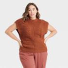 Women's Plus Size Crewneck Cable Knit Sweater Vest - A New Day Brown