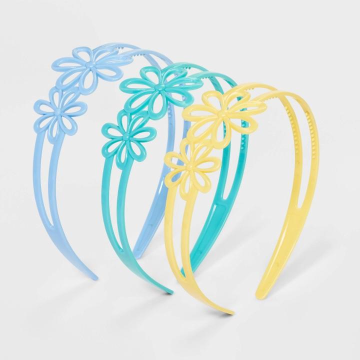 Girls' 3pk Plastic Split Flower Headbands - Art Class