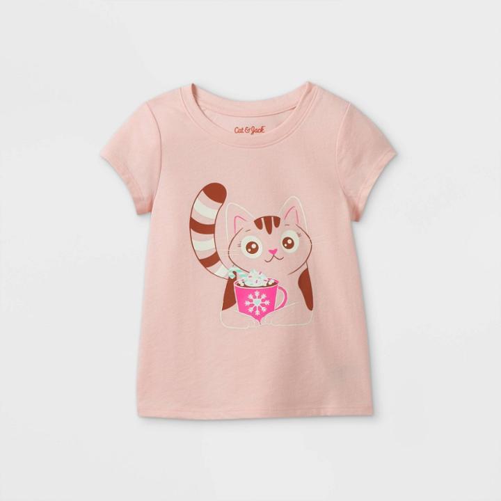 Toddler Girls' Hot Cocoa Cat Short Sleeve Graphic T-shirt - Cat & Jack Powder Pink