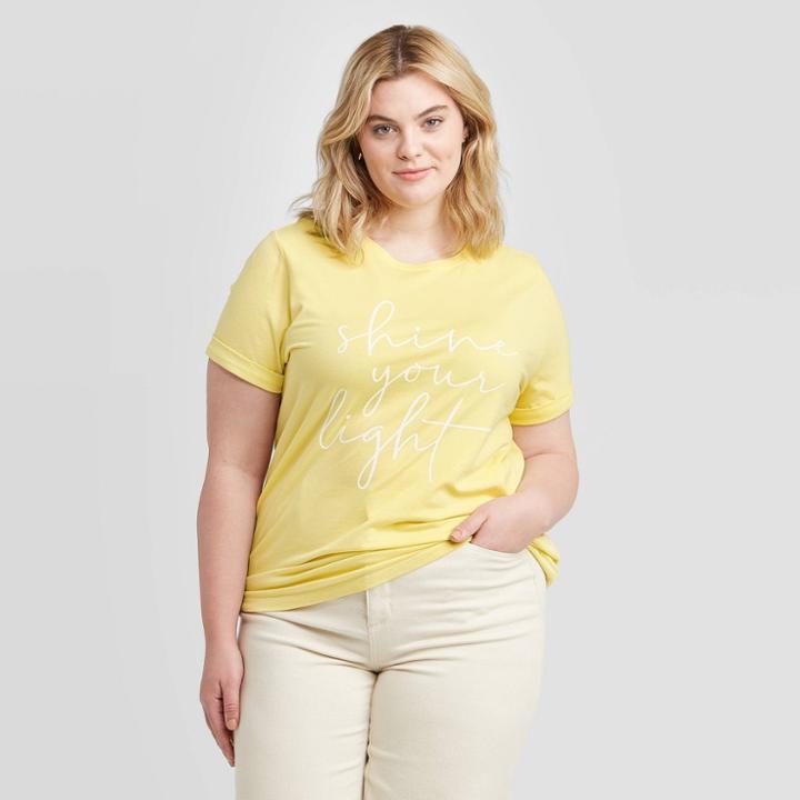 Women's Plus Size Short Sleeve Graphic T-shirt - Ava & Viv Yellow X, Women's, Green