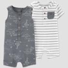 Baby Boys' Safari Stripe 2pk Rompers - Just One You Made By Carter's White/gray Newborn, Boy's