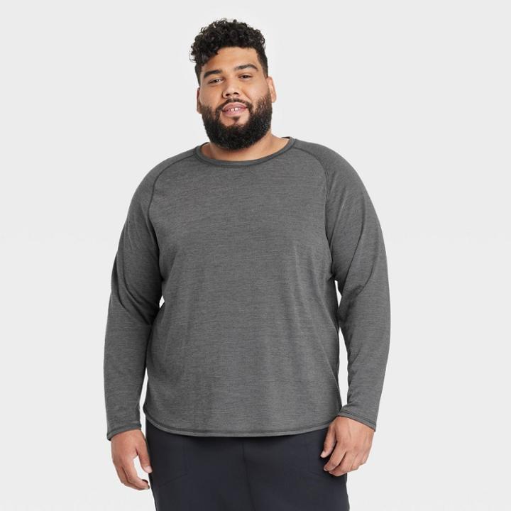 Men's Big & Tall Merino Wool Long Sleeve Athletic Top - All In Motion Heathered Black
