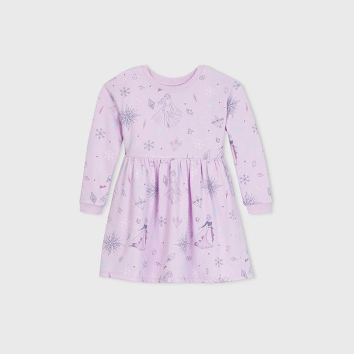 Toddler Girls' Disney Frozen Fleece Long Sleeve Dress - Lilac