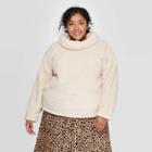 Women's Plus Size Long Sleeve Turtleneck Sherpa Pullover - A New Day Cream X, Ivory
