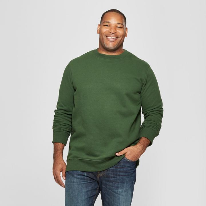 Men's Big & Tall Long Sleeve Crew Neck Fleece Sweatshirt - Goodfellow & Co Banyan Tree Green