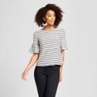 Women's Ruffle Sleeve Striped Top - 3hearts (juniors') Cream L, Black Off-white