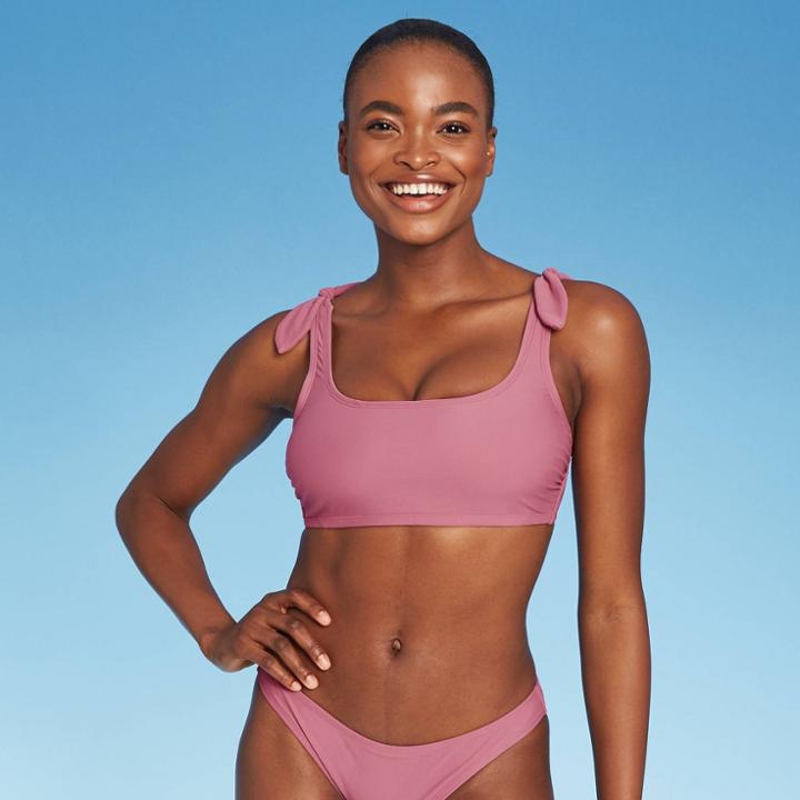 Juniors' Textured Shoulder Tie Bralette Bikini Top - Xhilaration Purple Dusk D/dd Cup