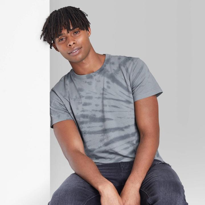 Adult Printed Regular Fit Short Sleeve Crewneck T-shirt - Original Use Gray/tie-dye Design