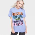 Equality Apparel Pride Adult 'here Queer And Without Fear' Short Sleeve T-shirt - Lilac Purple