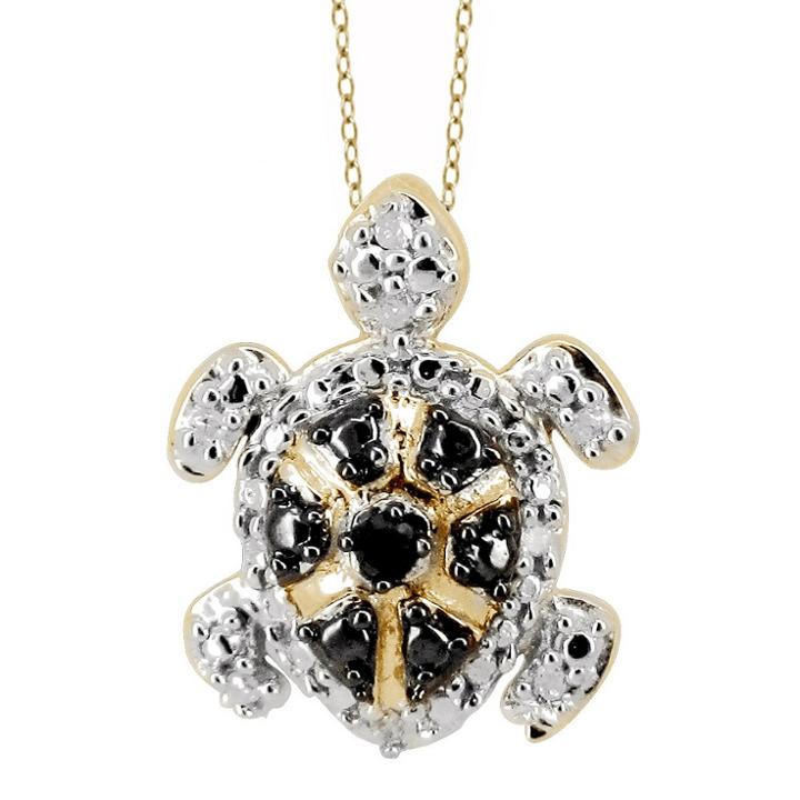 Target 120 Ct. T.w. Round-cut Black And White Diamond Prong Set Turtle Pendant - Yellow