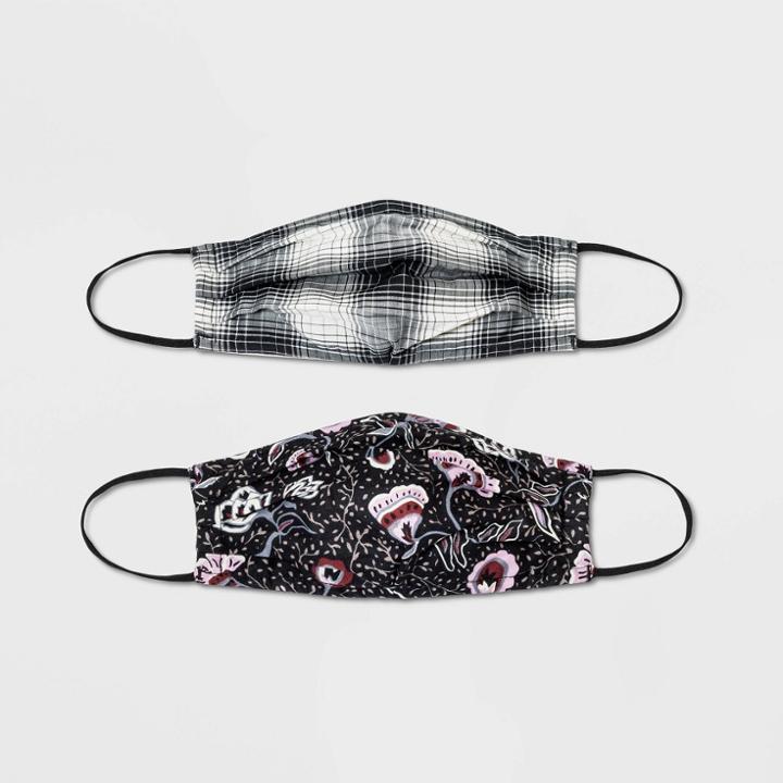 Women's 2pc Fabric Face Masks - Universal Thread Black Check/black Floral