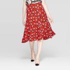 Women's Floral Print Mid-rise Seamed A-line Slip Skirt - Who What Wear Red