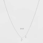 Silver Plated Cubic Zirconia Initial 'r' Chain Pendant Necklace And Earring Set - A New Day