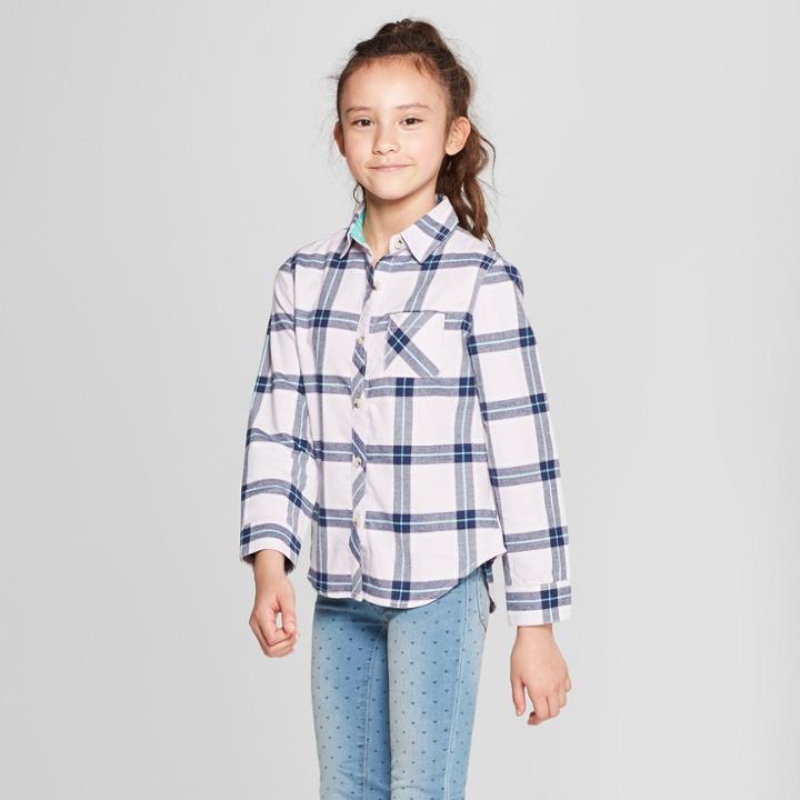 Plus Size Girls' Woven Long Sleeve Button-down Shirt - Cat & Jack Violet Xxl