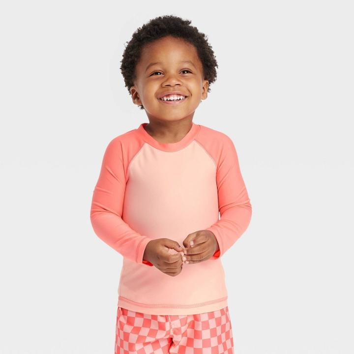 Toddler Raglan Long Sleeve Rash Guard Top - Cat & Jack Coral Red