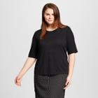 Women's Plus Size Rib Trim Elbow Sleeve T-shirt Black 2x - Who What Wear