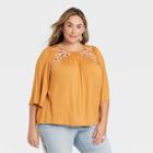 Women's Plus Size Flutter Elbow Sleeve Embroidered Top - Knox Rose Amber