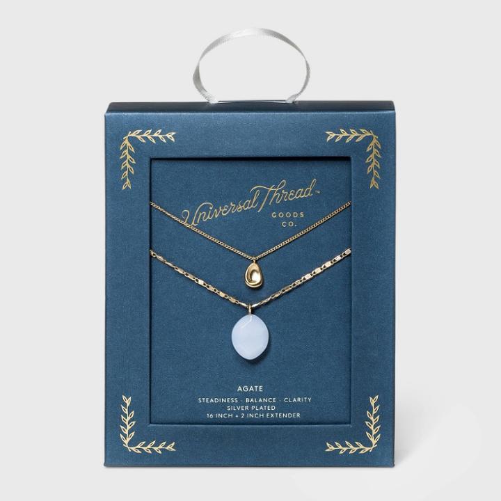 Semi-precious Blue Agate Pendant With Recycled Metal Layered Necklace - Universal Thread Ice Blue