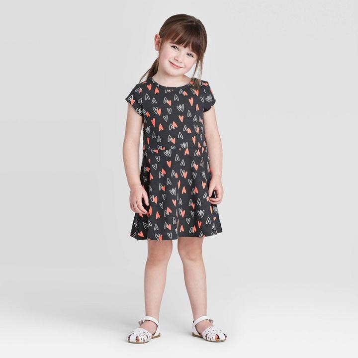 Petitetoddler Girls' Short Sleeve 'heart' Dress - Cat & Jack Gray 12m, Toddler Girl's